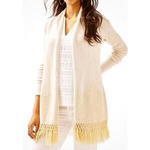 Lilly Pulitzer Tatum Cardigan Gold Metallic Sweater Tassels Sz L